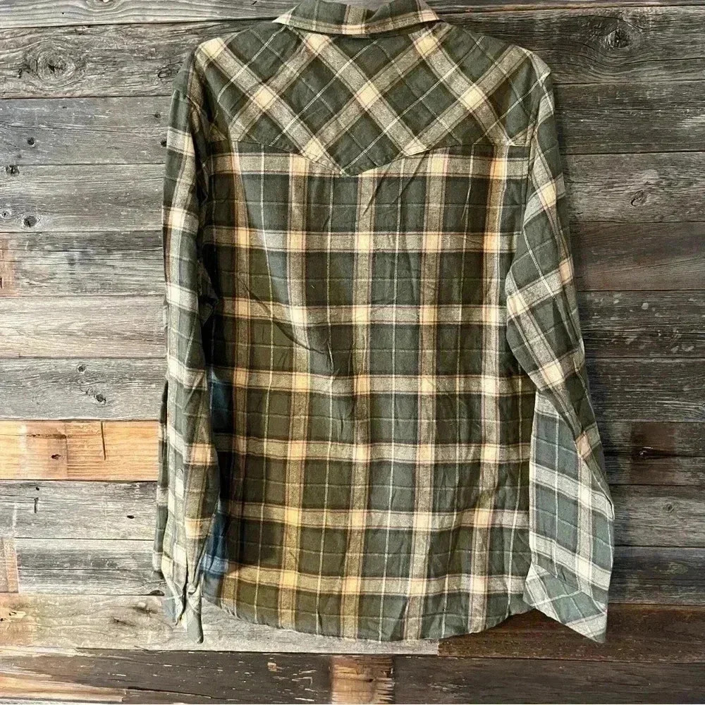 Outdoor Casuals Flannel Shirt Men's M Button-Up Green Plaid Long Sleeve NWT - Picture 6 of 6